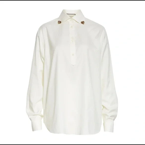 Gucci Ram Button-Down Collar Cotton Shirt in White - Picture 3 of 8